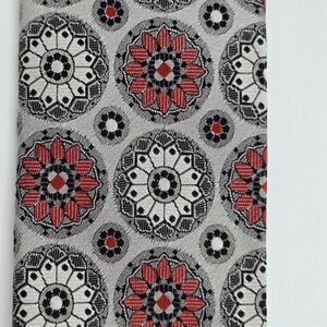VTG Shillito's Men's Tie Retro Geometric Medallion Silver Red Mod 3" Deadstock
